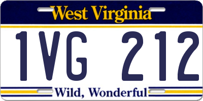 WV license plate 1VG212