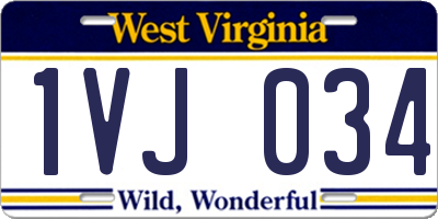 WV license plate 1VJ034