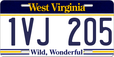 WV license plate 1VJ205
