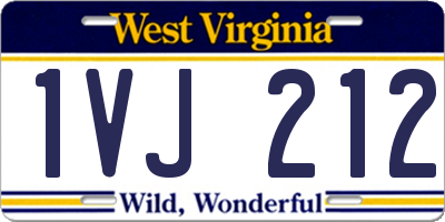 WV license plate 1VJ212