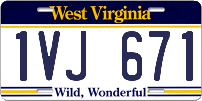 WV license plate 1VJ671