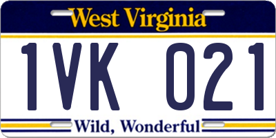 WV license plate 1VK021