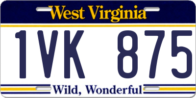 WV license plate 1VK875