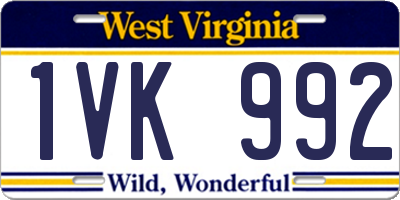 WV license plate 1VK992