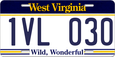 WV license plate 1VL030