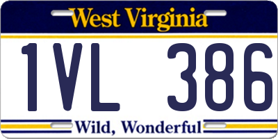 WV license plate 1VL386