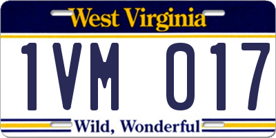 WV license plate 1VM017