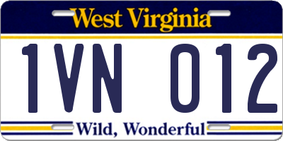 WV license plate 1VN012