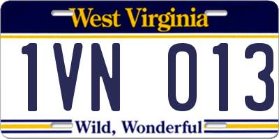 WV license plate 1VN013