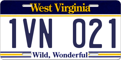 WV license plate 1VN021