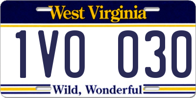 WV license plate 1VO030