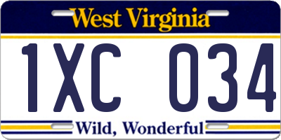 WV license plate 1XC034
