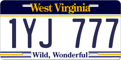 WV license plate 1YJ777