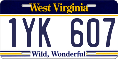 WV license plate 1YK607