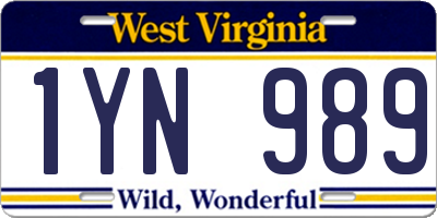 WV license plate 1YN989
