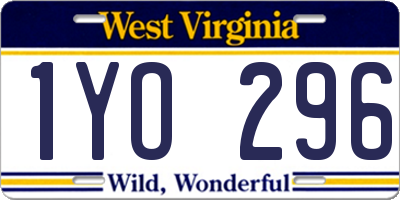 WV license plate 1YO296