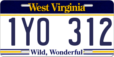 WV license plate 1YO312