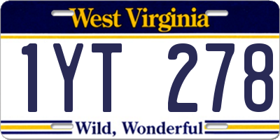 WV license plate 1YT278