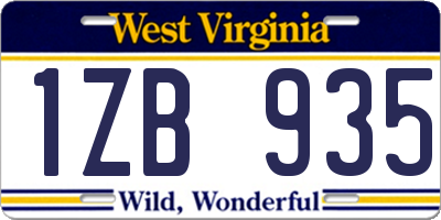 WV license plate 1ZB935