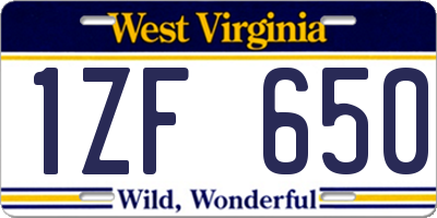 WV license plate 1ZF650