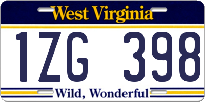 WV license plate 1ZG398