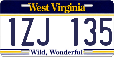 WV license plate 1ZJ135