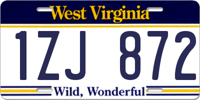 WV license plate 1ZJ872