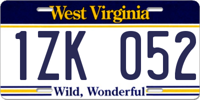 WV license plate 1ZK052