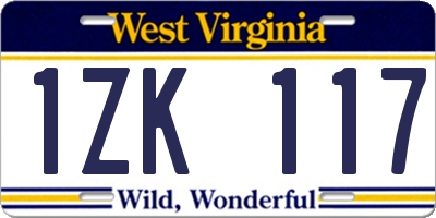 WV license plate 1ZK117