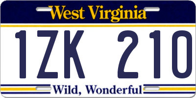 WV license plate 1ZK210