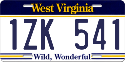 WV license plate 1ZK541