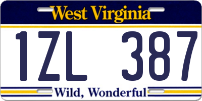 WV license plate 1ZL387