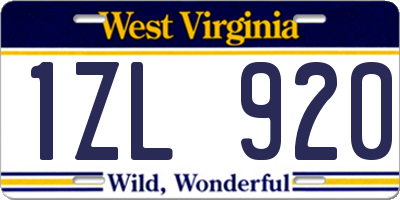 WV license plate 1ZL920
