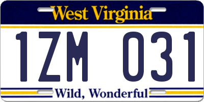 WV license plate 1ZM031