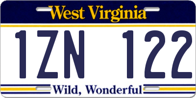 WV license plate 1ZN122