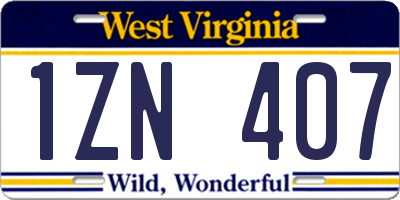 WV license plate 1ZN407