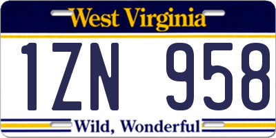 WV license plate 1ZN958