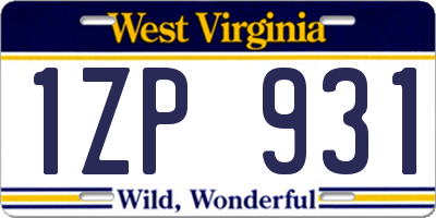 WV license plate 1ZP931