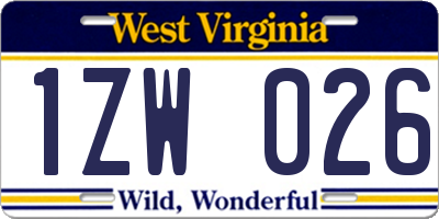 WV license plate 1ZW026