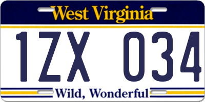 WV license plate 1ZX034