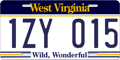 WV license plate 1ZY015