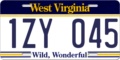 WV license plate 1ZY045