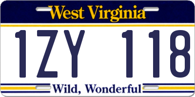 WV license plate 1ZY118