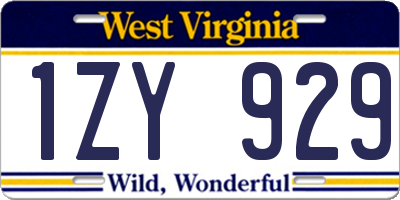 WV license plate 1ZY929