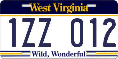 WV license plate 1ZZ012
