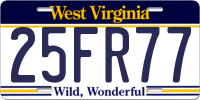 WV license plate 25FR77