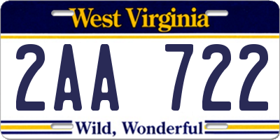 WV license plate 2AA722