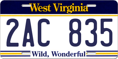 WV license plate 2AC835