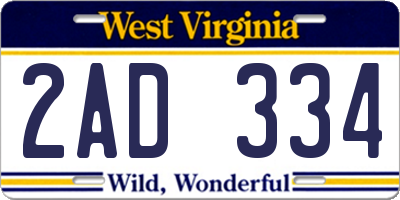 WV license plate 2AD334