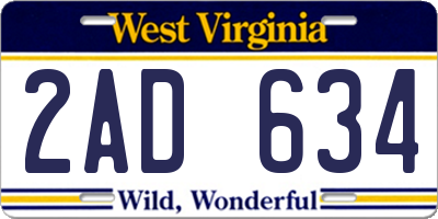 WV license plate 2AD634